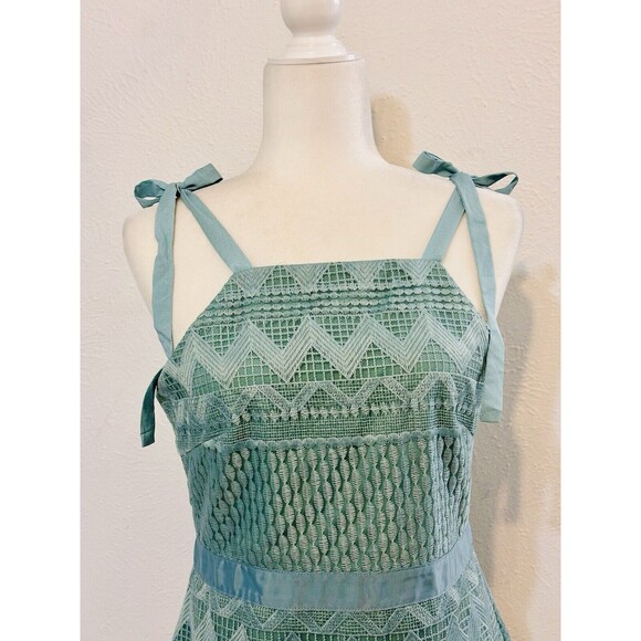 Two Sisters The Label Size 8 Shona Sage Dress Ribbon Tie Straps Feminine Frilly - Picture 6 of 16